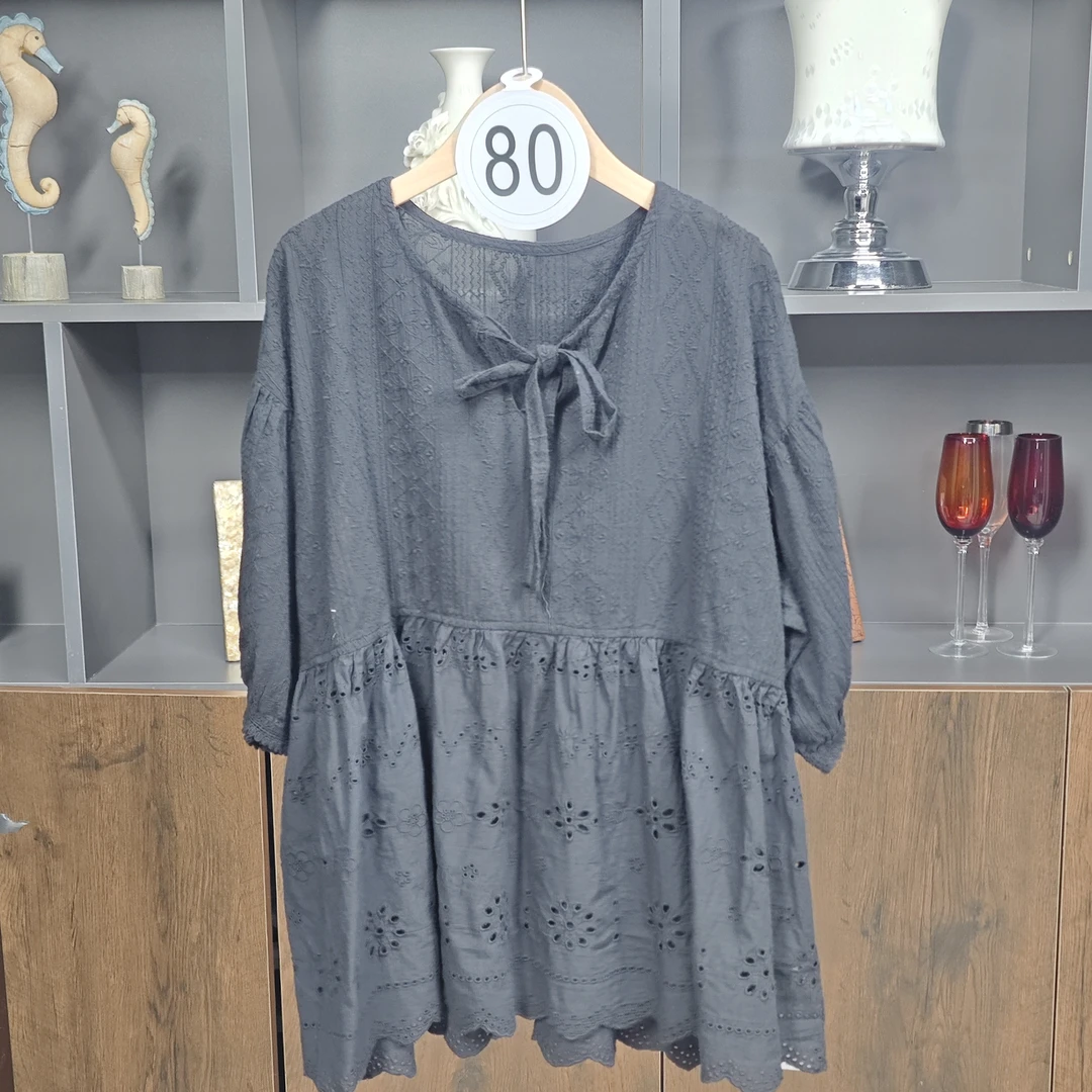 编号(80号-108号) 日系宽松大码重工提花女士短袖衬衫