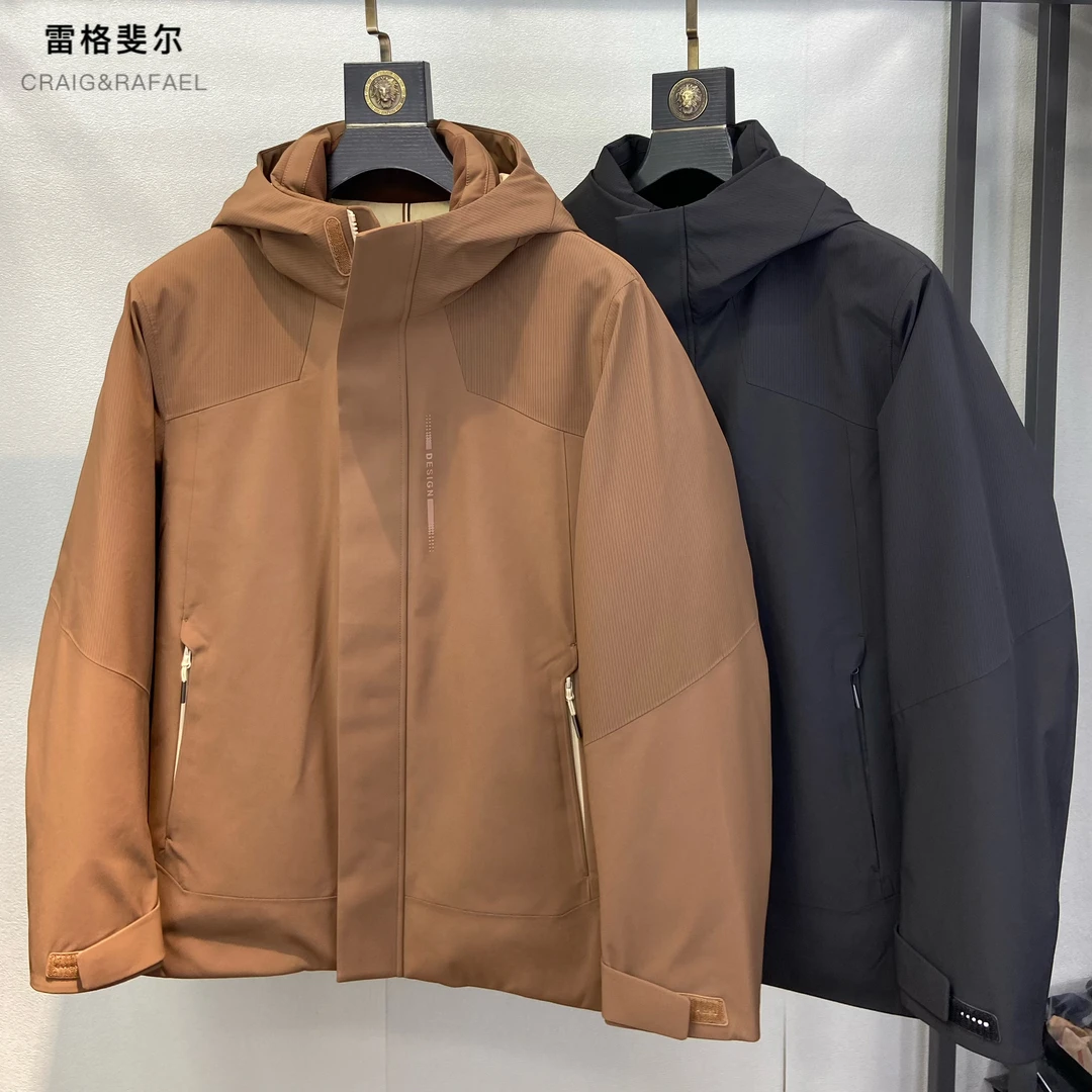 【YR035】男士冬季连帽厚羽绒服86g+白鸭绒保暖户外休闲外套25新品