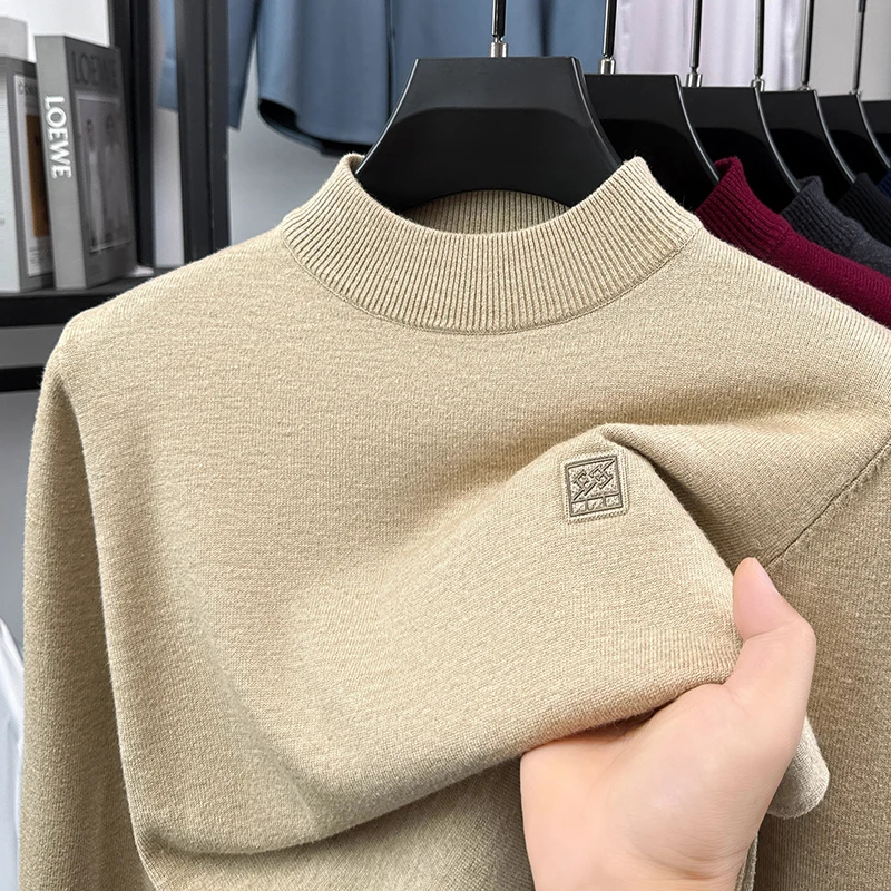 圆领毛衣针织衫加厚纯色秋冬简约宽松针织衫时尚商务休闲打底衫男