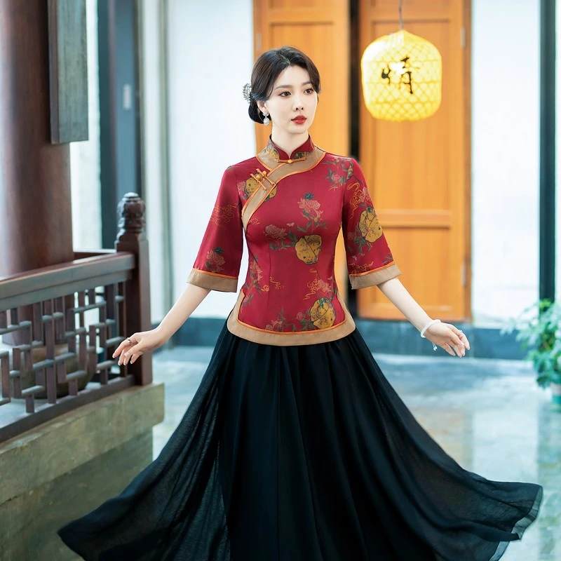 女儿红单件小上衣  中国风新品复古短装旗袍中袖民国风夏季