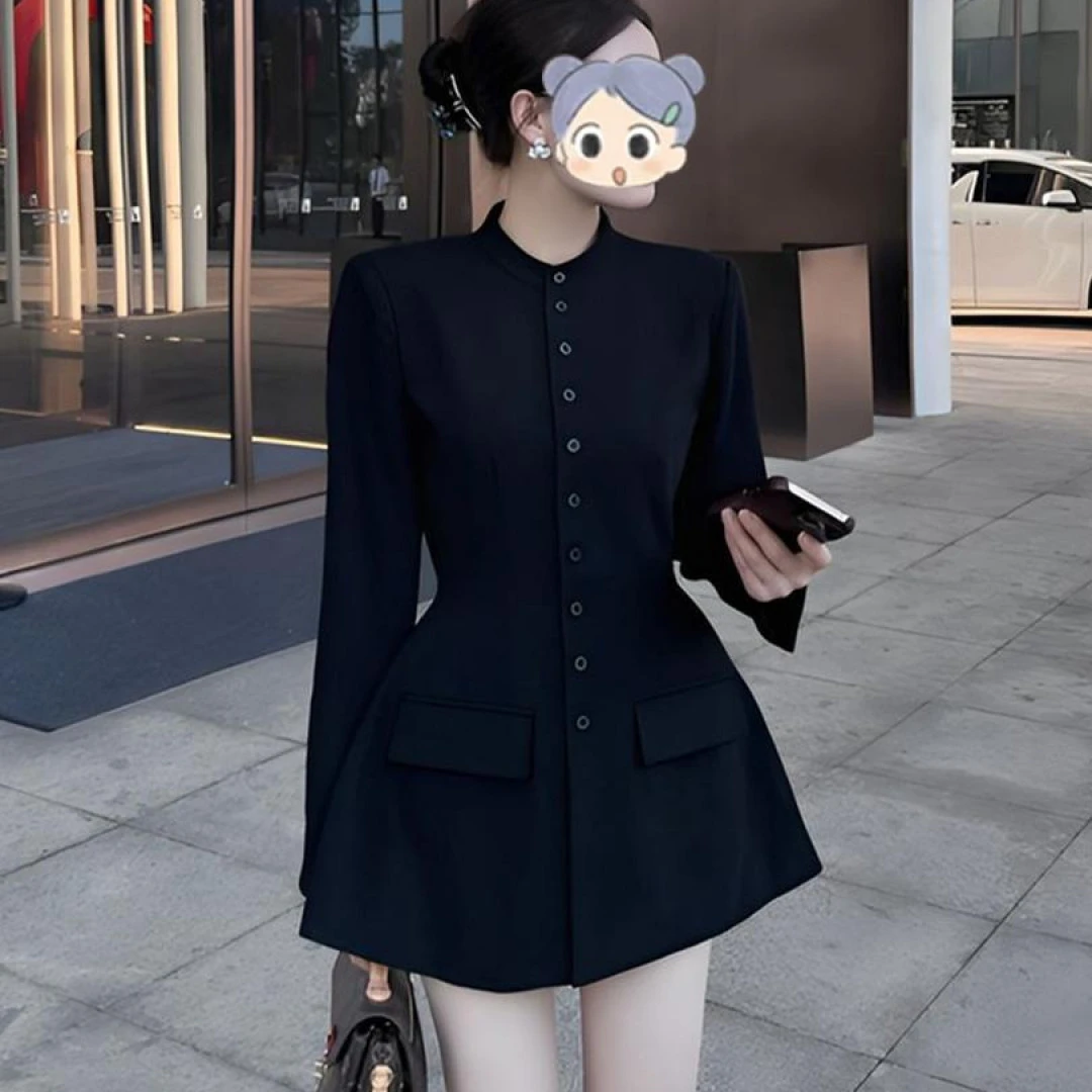秋季大码女装收腰显瘦西装外套黑色穿搭千金风高级感气质小西服潮