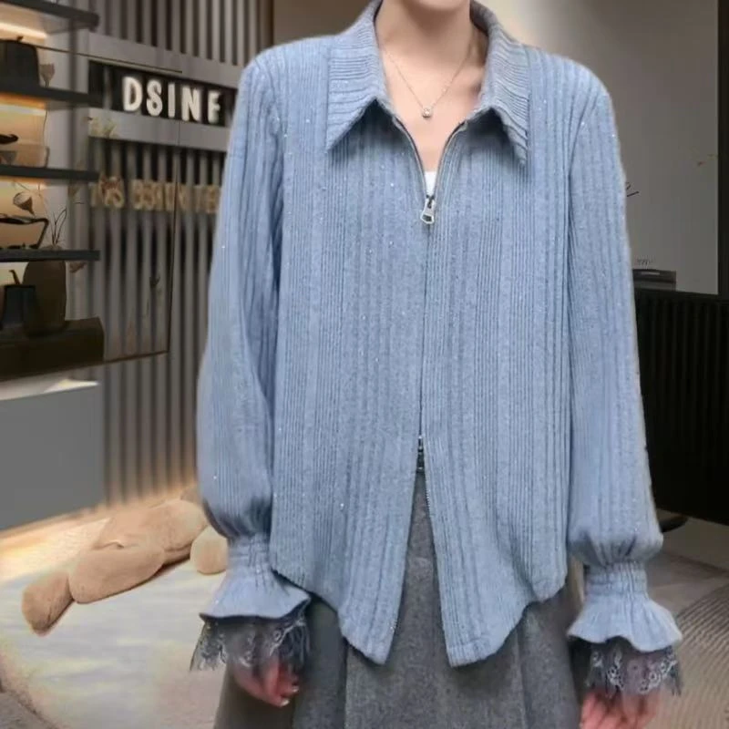 设计款新年战衣休闲女装显瘦拉链亮片衬衣【13036】