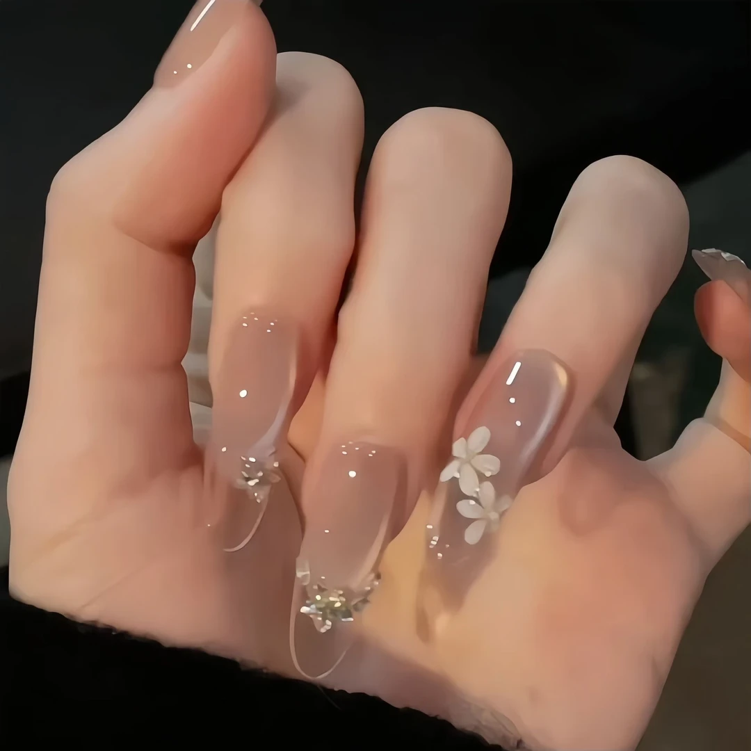 [琉璃冰花]纯手工新款小众穿戴甲裸甲片爆闪猫眼显白美甲贴片