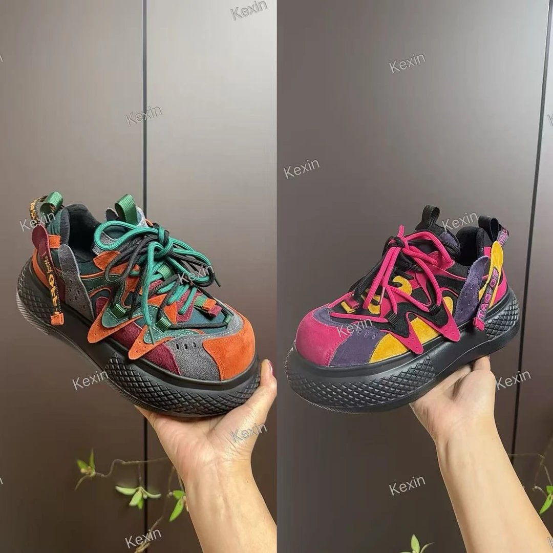 榆鑫新款~~【 粉墨人生】~~轻奢小众拼色时尚潮流厚底休闲老爹鞋