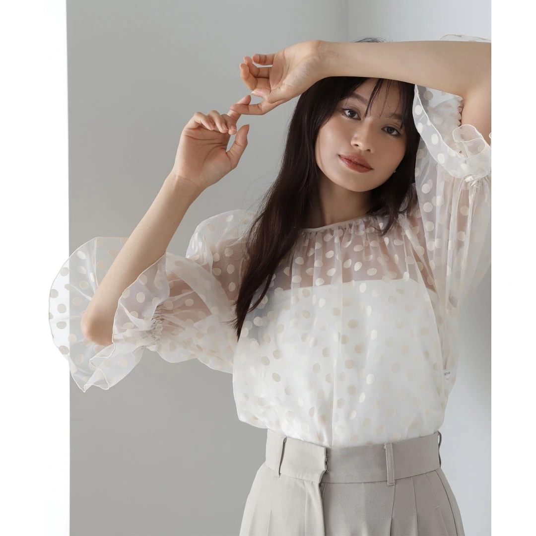 【Montendre】 夏季新款 N 透视圆点提花女衬衫时尚气质上衣