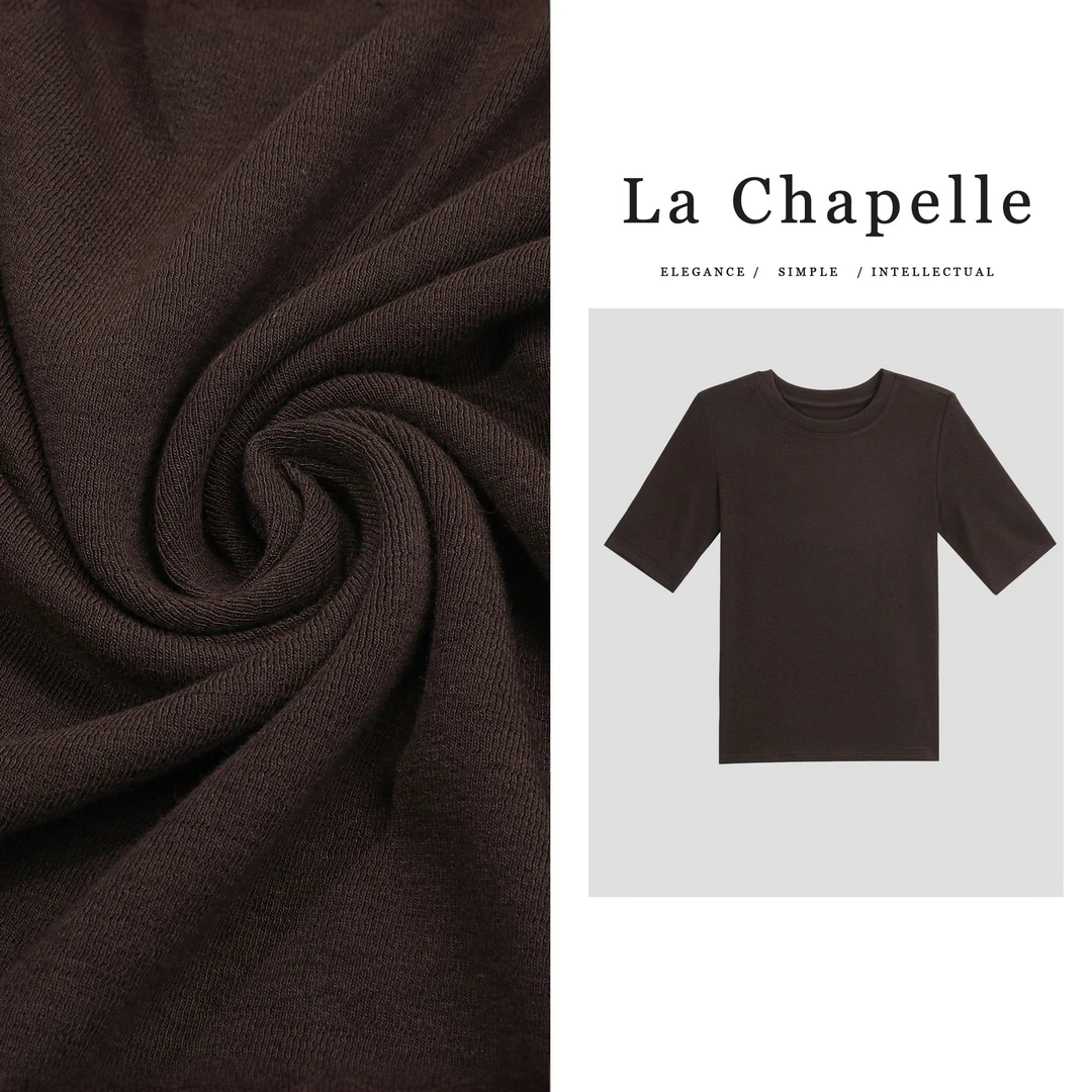 La Chapelle/拉夏贝尔早秋款五分袖圆领面膜T恤时尚弹力气质短袖