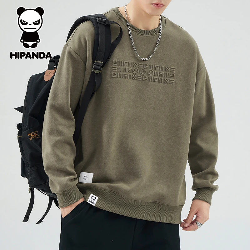 HiPanda你好熊猫美式复古卫衣男生秋季潮流休闲百搭圆领长袖上衣