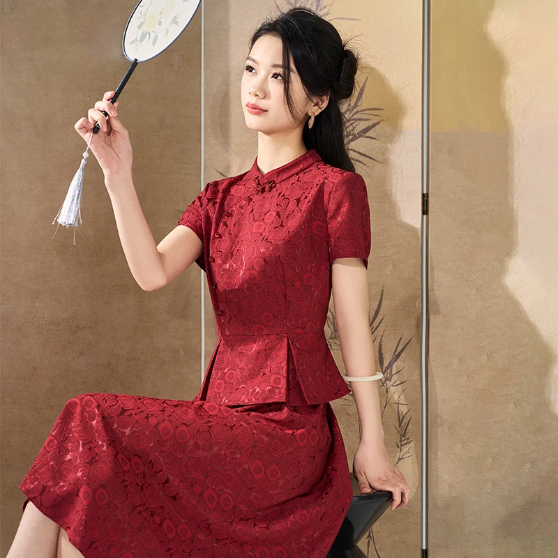 品牌红色喜婆婆婚宴装女装连衣裙2025新款夏季轻奢高端贵夫人裙子
