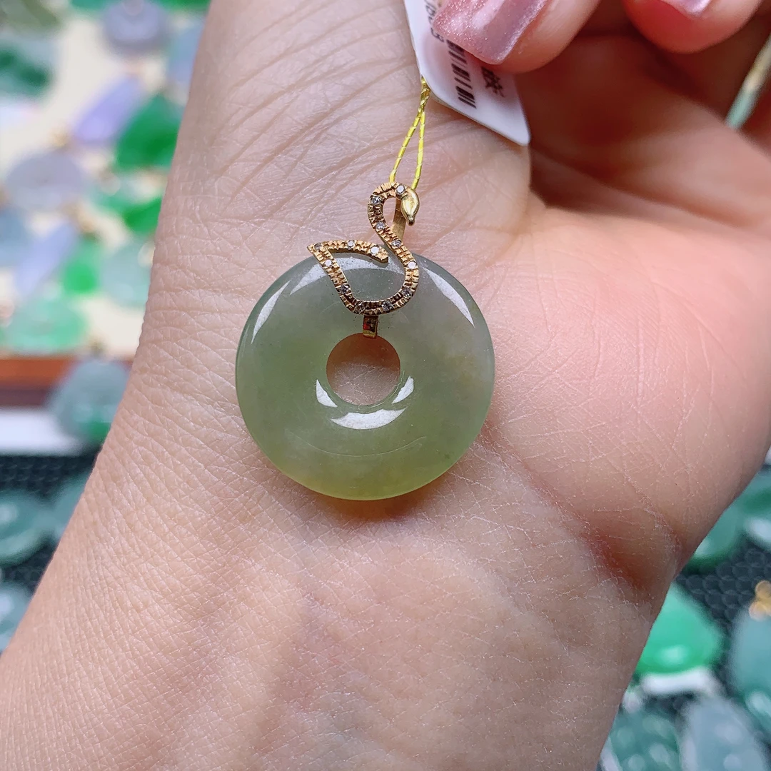 缅甸天然A货翡翠，冰黄翡甜甜圈 编号13/321尺寸20.9-3.1