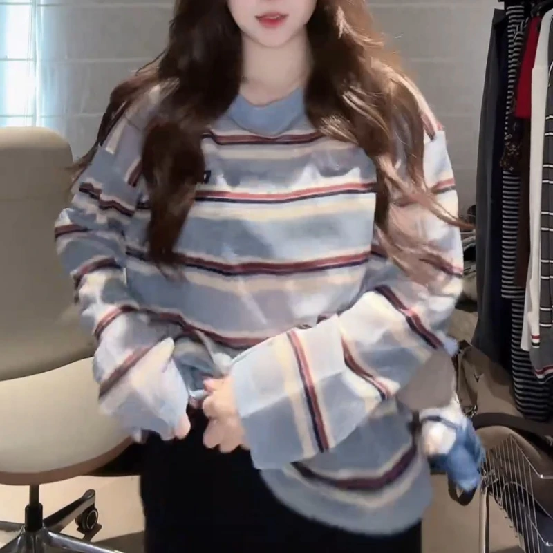 【浆果汽水】新款秋装新款百搭宽松条纹长袖T恤LK2505375