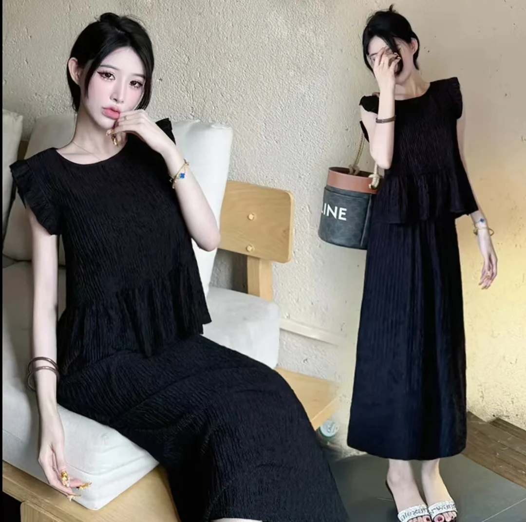 【80-140斤】上衣+半身裙/两件套女夏季新款宽松气质法式休闲套装