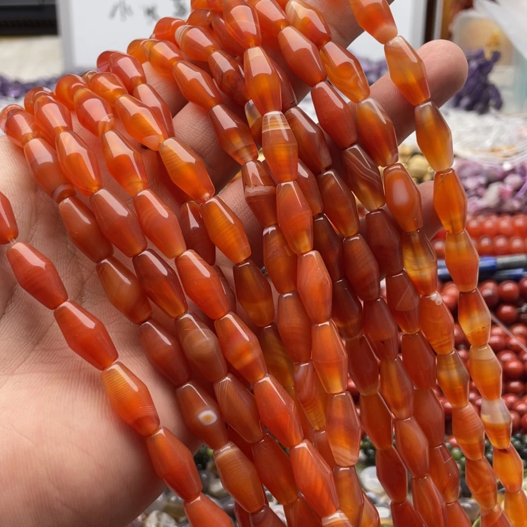 玛瑙/玉髓合金珠宝半成品一条装8*16mm红玛瑙鼓珠