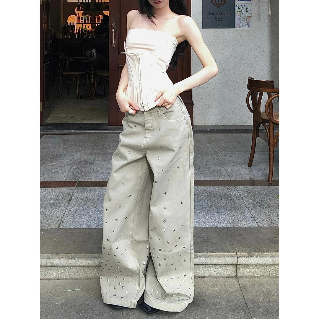 微胖mm水洗辣妹低腰牛仔裤女夏季新款复古设计感休闲宽松阔腿裤子