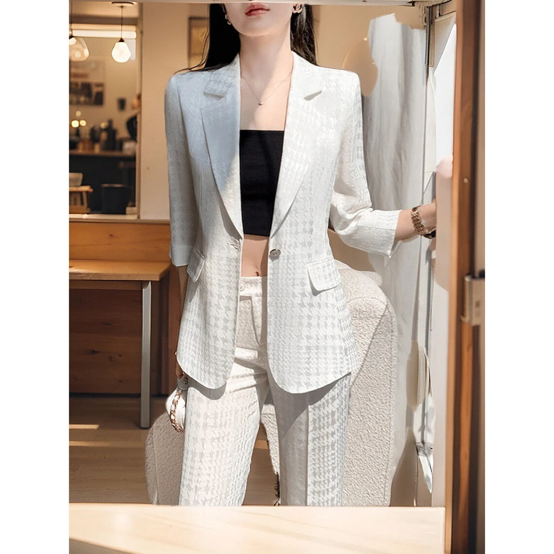 0686高级感西装套装女夏薄款休闲2025新款修身显瘦职业气质西服