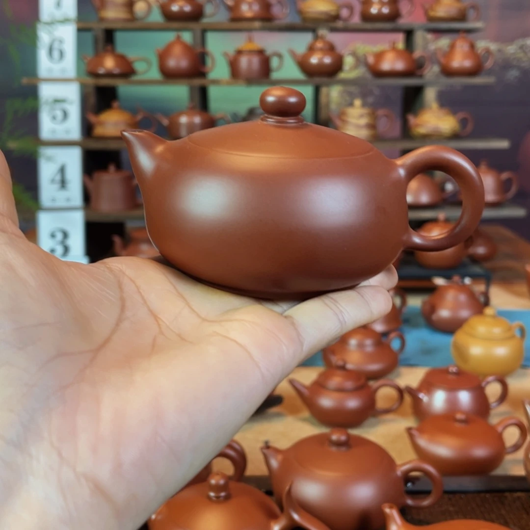 茶壶紫砂揭****工潮州手工手拉朱泥扁凤雏壶