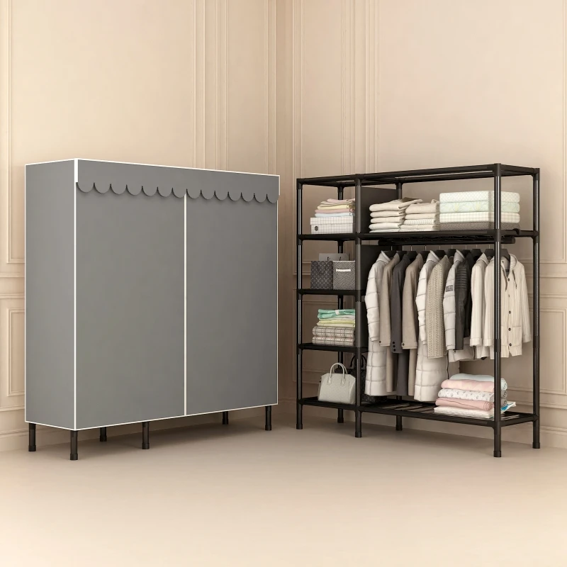 简易衣柜钢管布衣柜加粗加固卧室组装家用衣橱出租房挂衣收纳架子