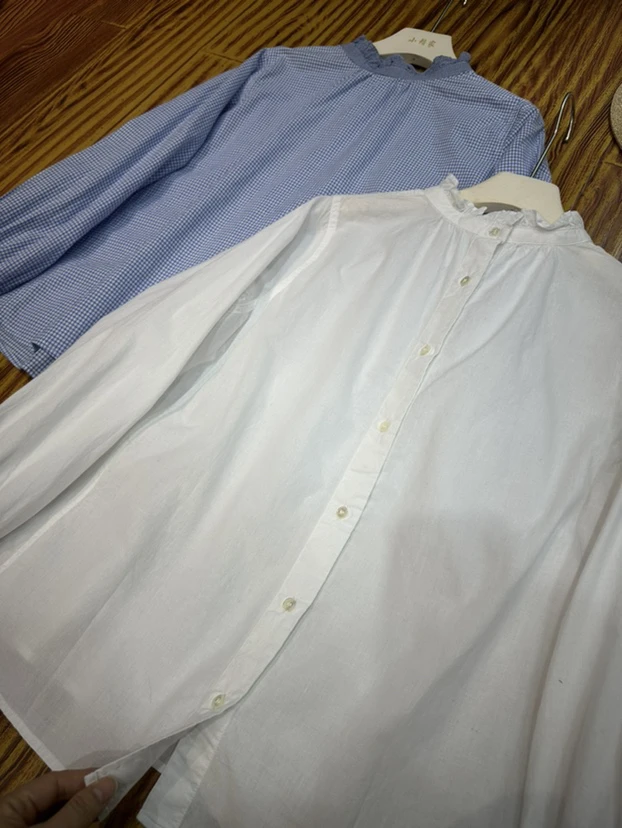 日系袖口木耳花边领小衬衣