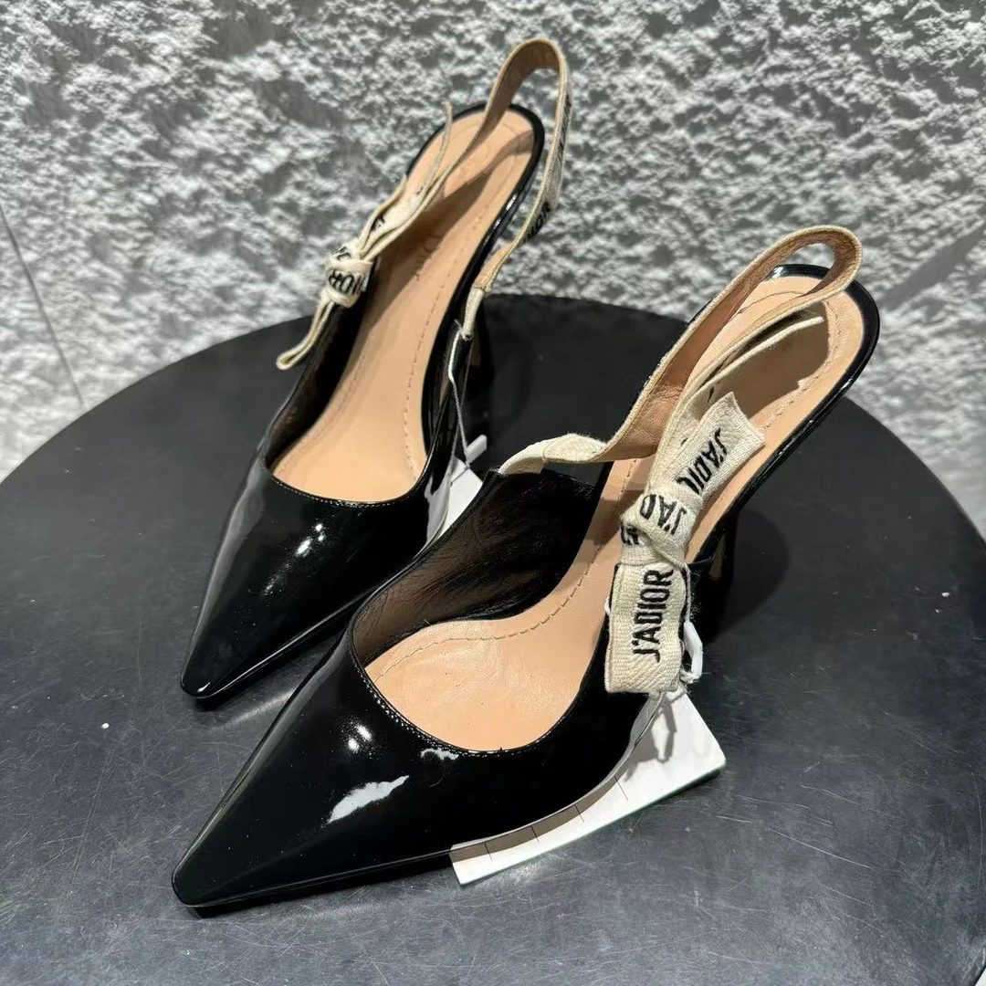 99新 DIOR/迪奥 38码/仔仔女鞋/黑色一字带尖头女士经典高跟鞋944