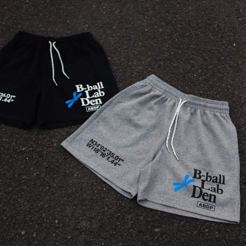 ABDP美式休闲运动短裤不过膝印花复合华棉宽松街头健身篮球300g