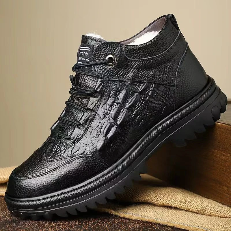 啊枝姐2025真皮男鞋8001雪地靴百搭冬季羊羔毛加厚棉靴短靴加绒