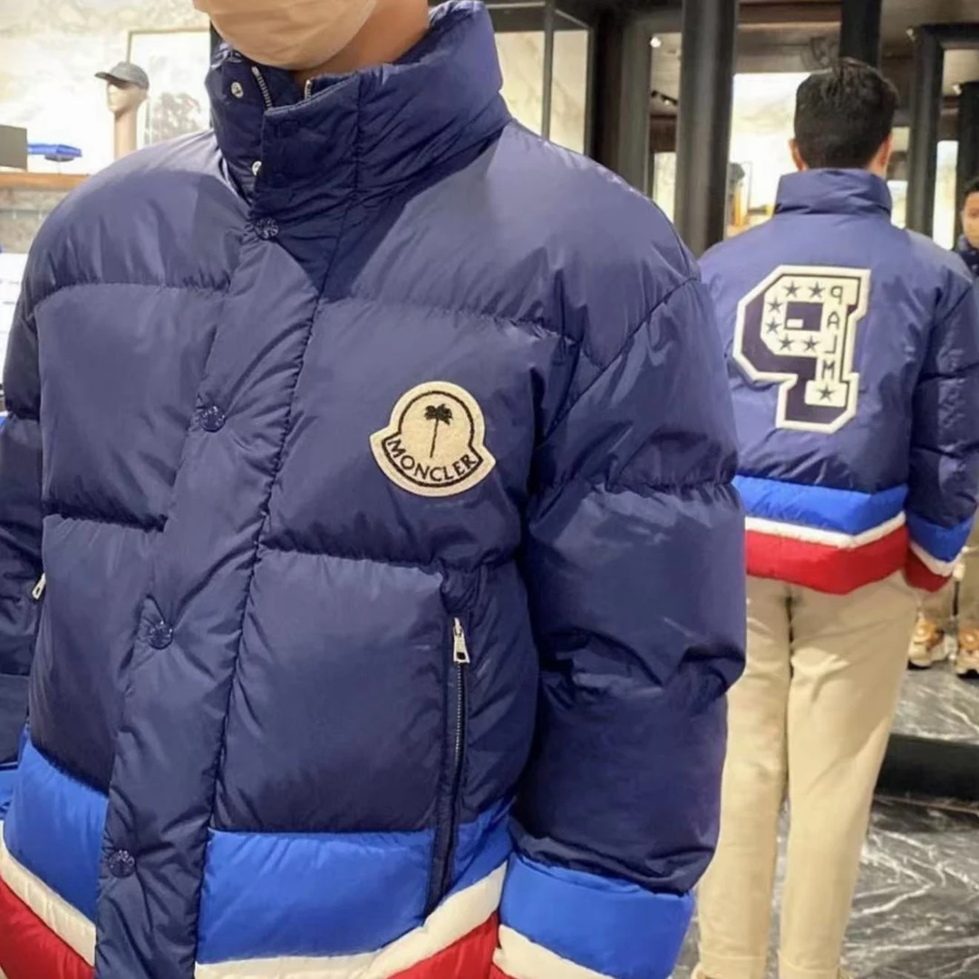 全新未使用 MONCLER X Palm Angels棕榈天使联名经典款蓝色羽绒服