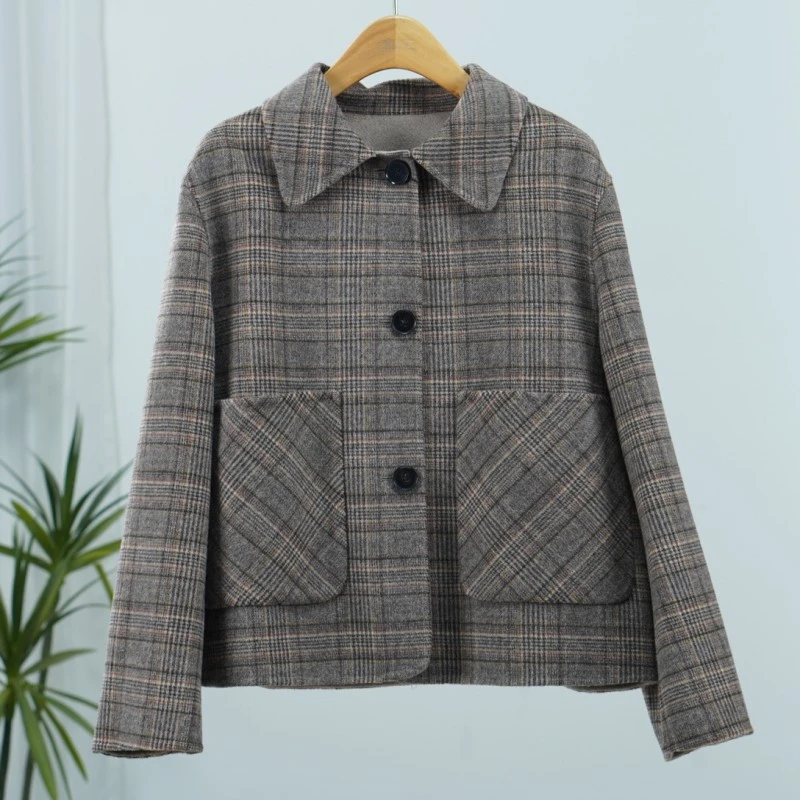 莉推荐  超一线系列  WZ778-1  女装时尚撤柜格子呢大衣多色KW802