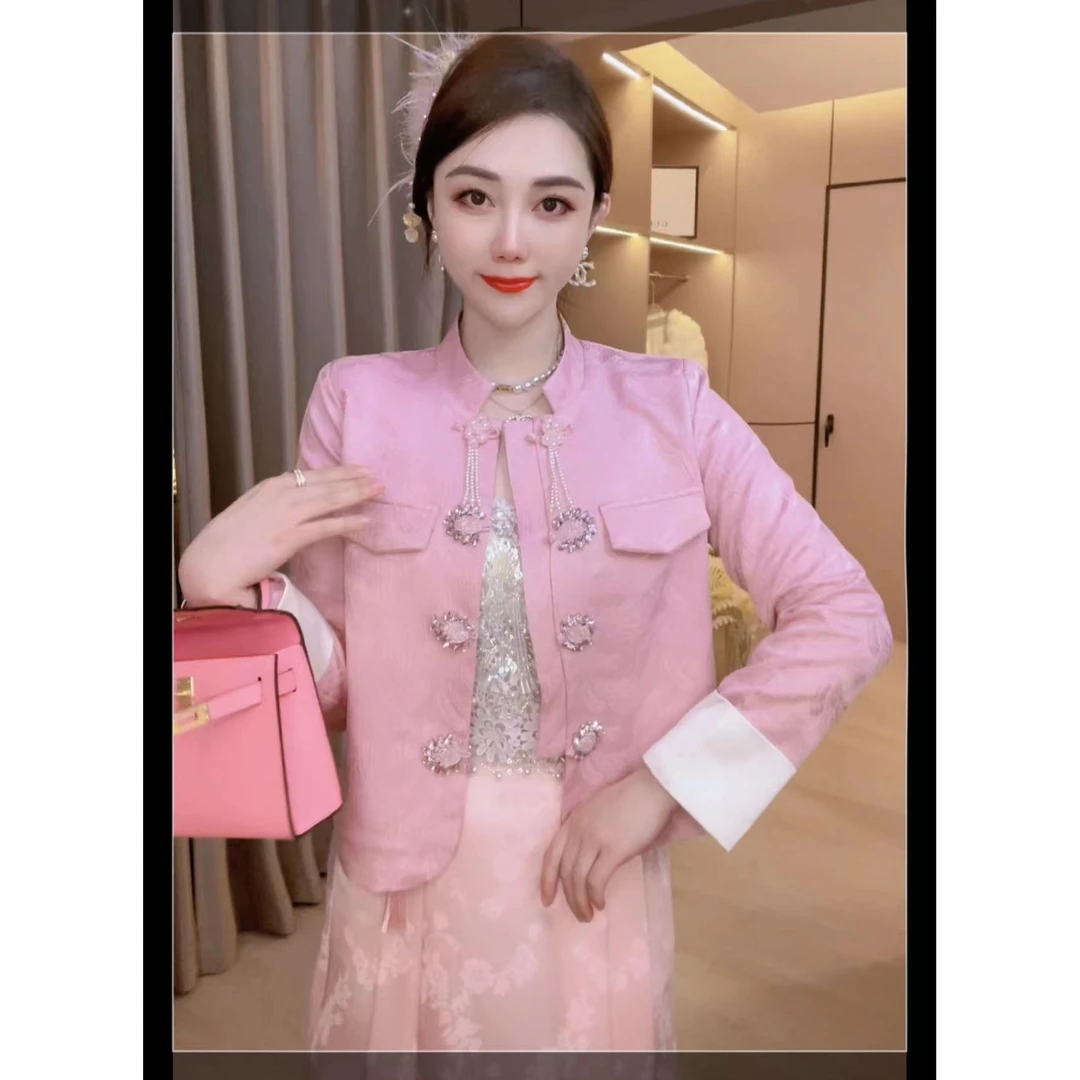 【清新丽人】重工钉珠小香风气质轻奢新中式国风上衣女外套24Y32