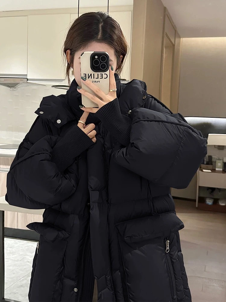 大口袋拉链长款外套