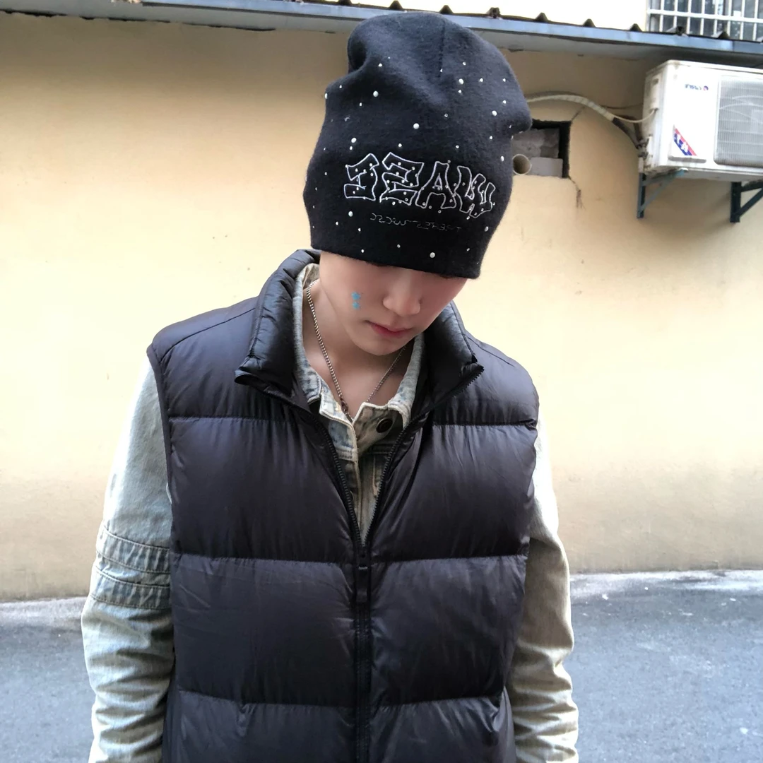 烫钻重磅细针织刺绣针织帽情侣街头氛围感穿搭堆堆帽宽松高弹