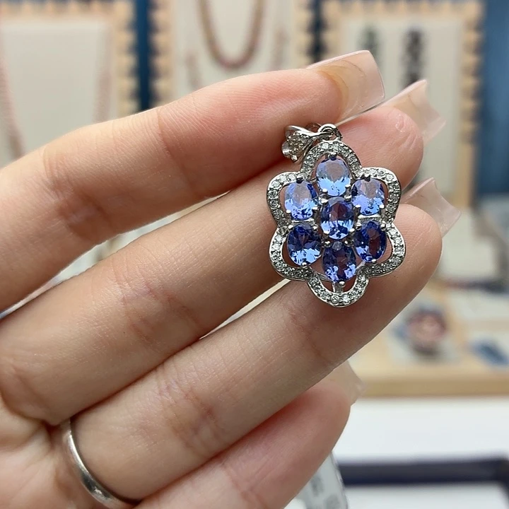 坦桑石银S925镶嵌吊坠(不含链)