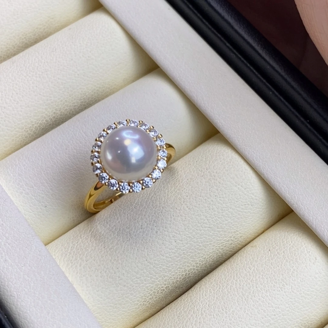 戒指淡水珍珠银S925镀金镶嵌特价