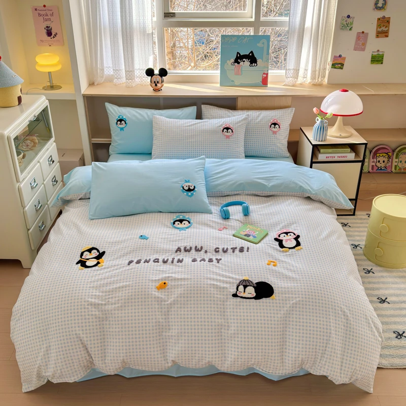 喜番丨特！可爱小清新 100%全棉纯棉三件套四件套A类 绣花学生床笠