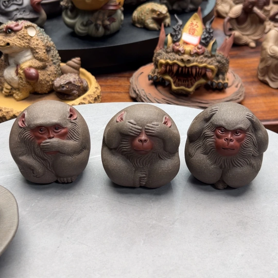 山***鬼紫砂茶宠三不猴子夜