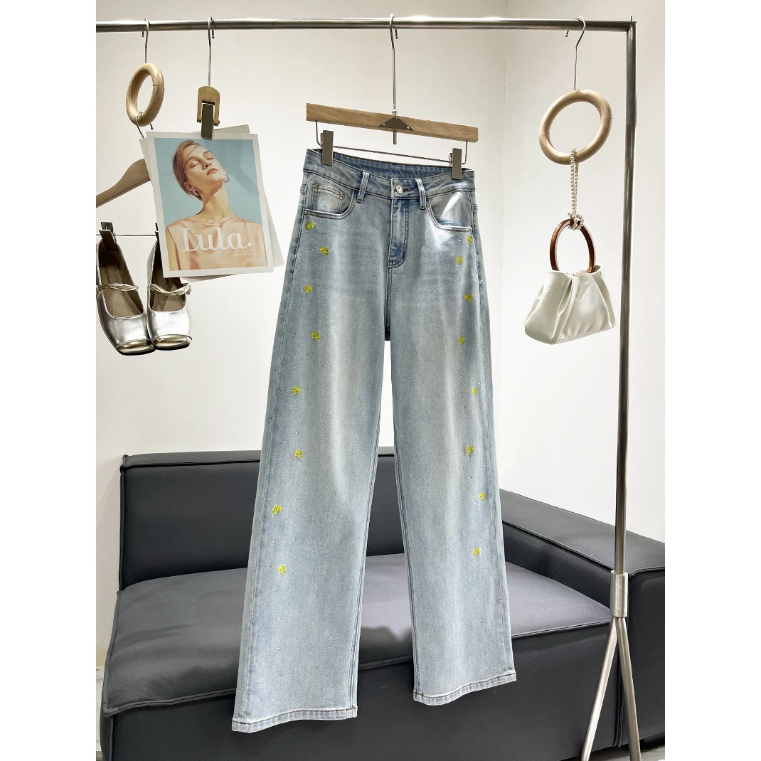 B莫奈花园~ 重工刺绣+水钻！指刮不掉 显瘦直筒牛仔裤 E304 H5419