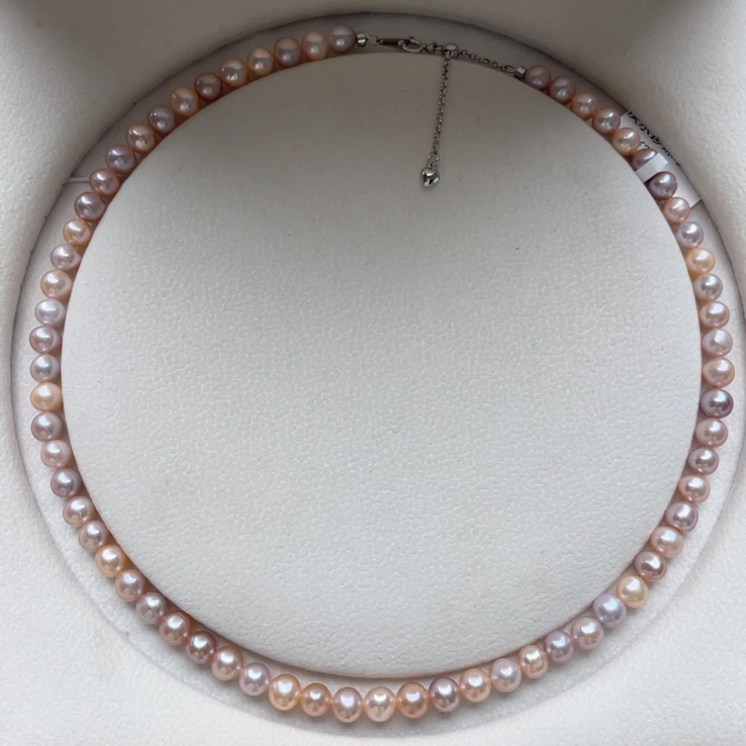 淡水珍珠银S925镶嵌颈饰6-7mm近圆强光几乎无暇糖果