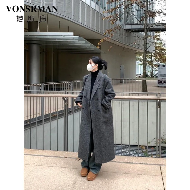 高端加厚呢子大衣女装2025秋冬新款复古显瘦休闲小个子灰色外套潮