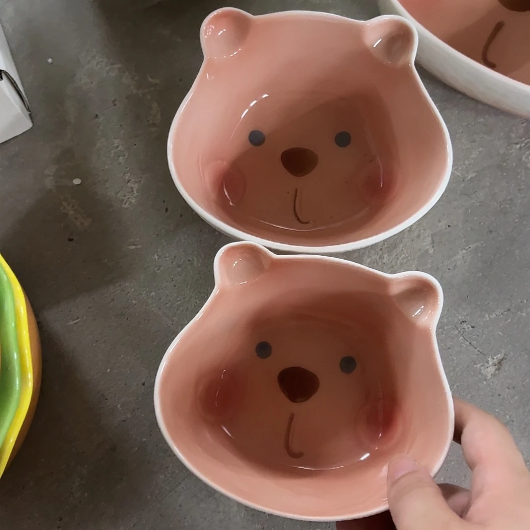 搪瓷棕熊米饭碗两个