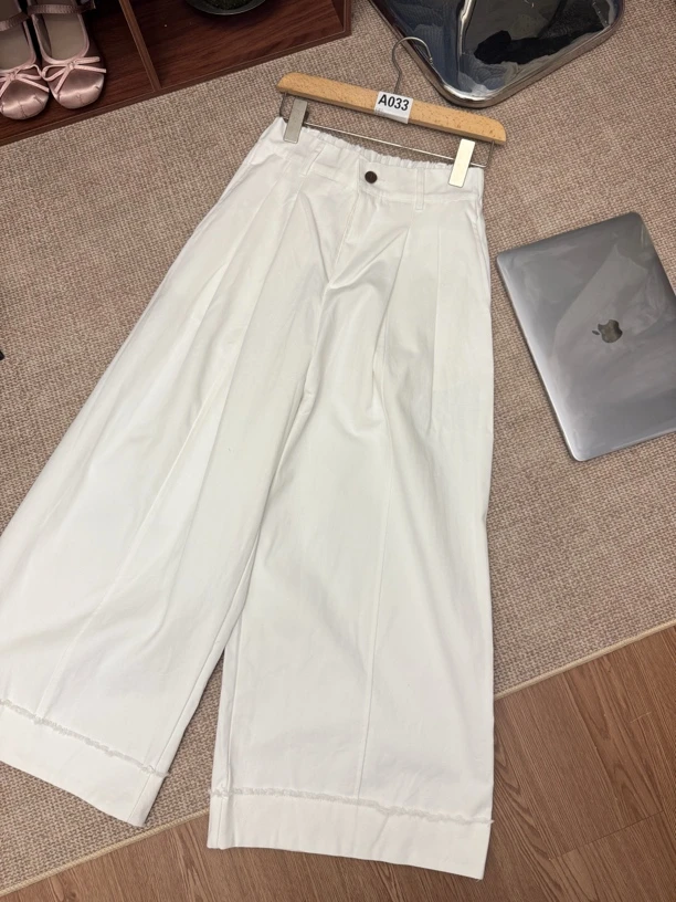 十三行百搭洗水阔腿毛边牛仔裤