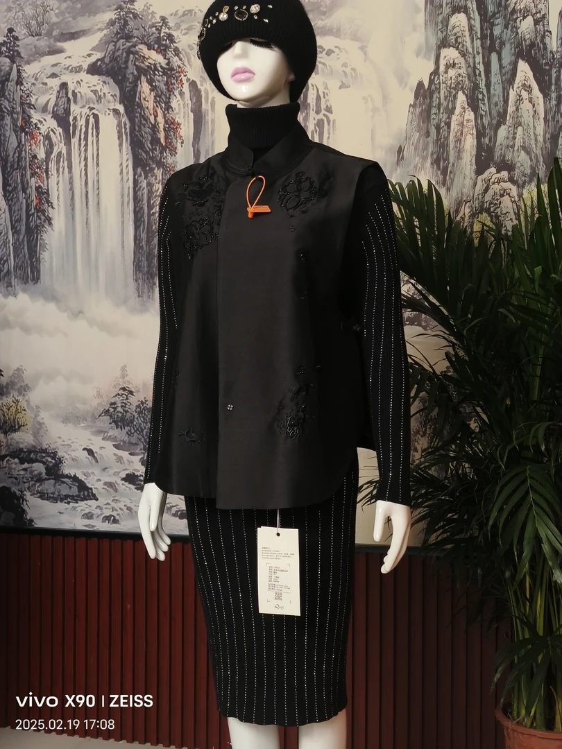 马甲立领常规款亮丝立体装饰刺绣宽松型马夹传统中国风