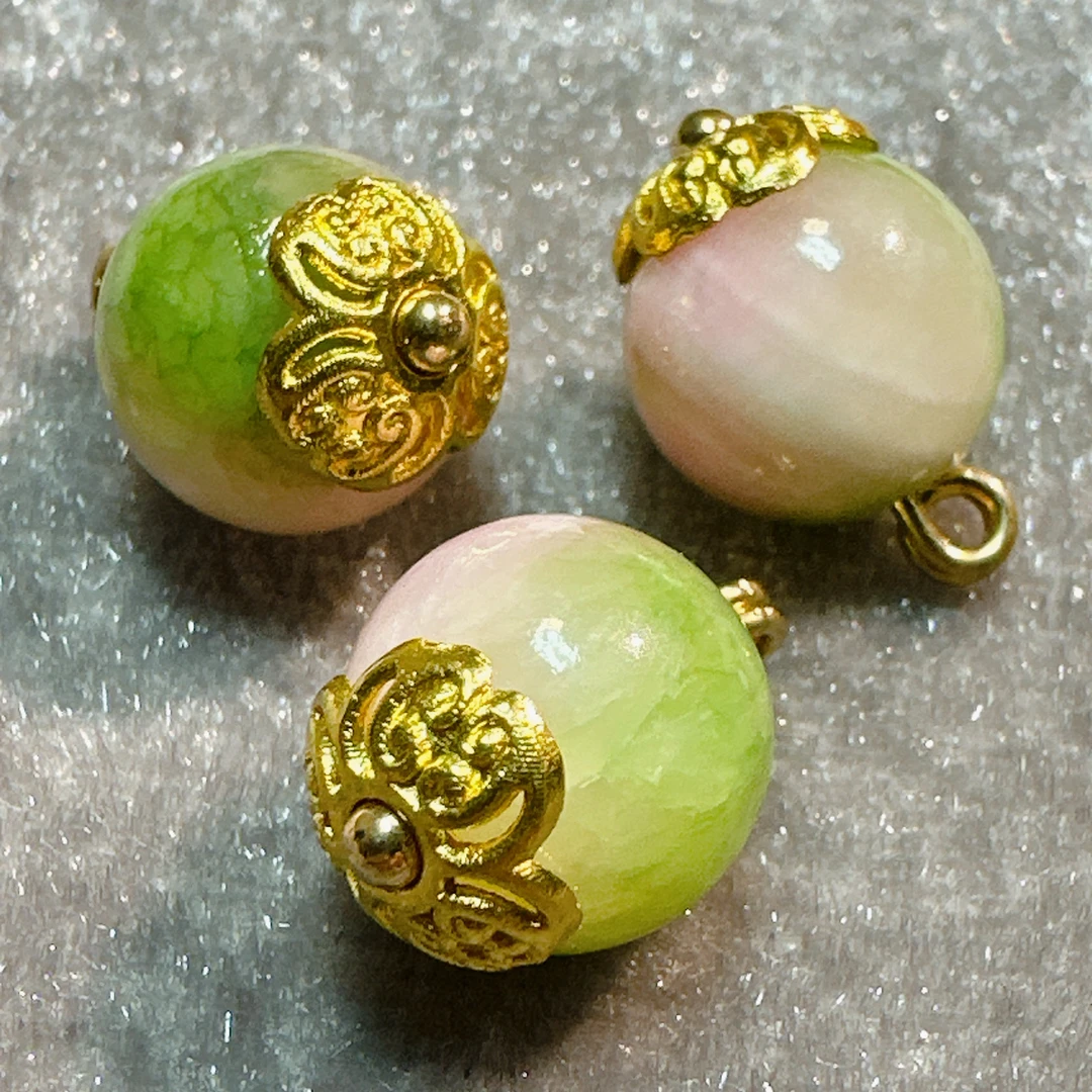 10mm新中式国风粉绿色天然石圆珠扣子旗袍汉服古装宋锦辅料配饰