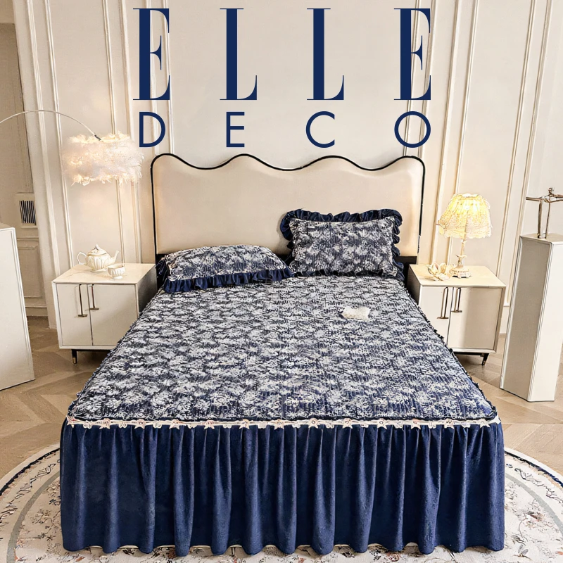 ELLE DECO巴黎玫瑰雪尼尔羊毛床裙床盖轻奢法式高档A类秋冬款