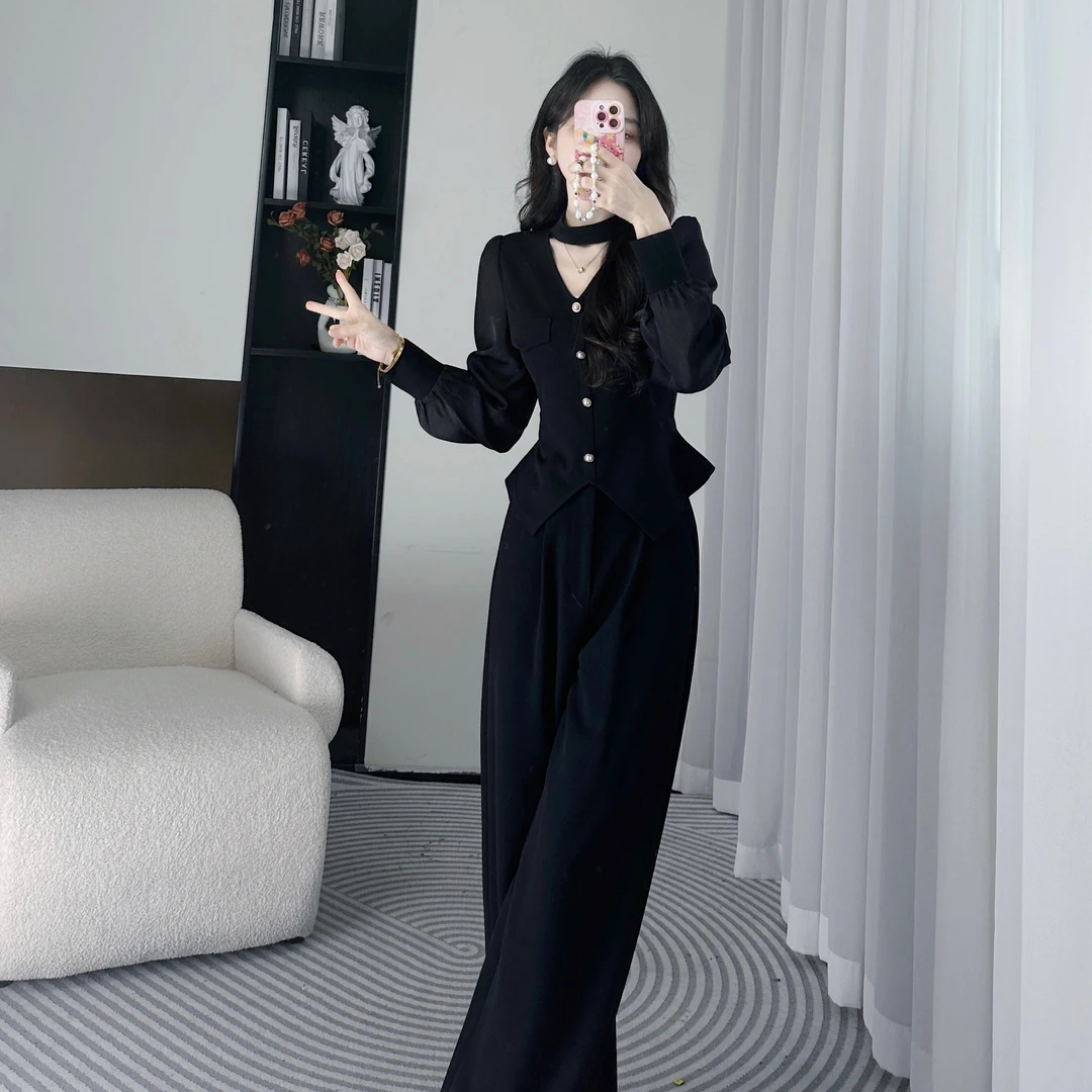 拉夏贝尔/25春夏新高级显瘦通勤减龄收腰气质衬衫+裤子 10333 SXJ