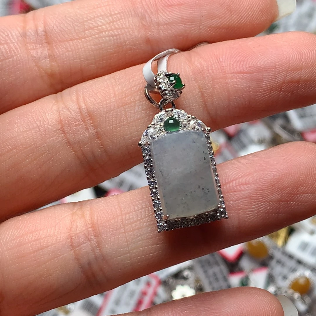 翡翠戒指银S925镶嵌天然翡翠吊坠