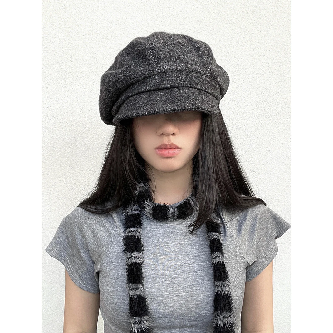 秋冬复古休闲高级感纯色时尚八角帽子女显脸小时装帽帽子女报童帽