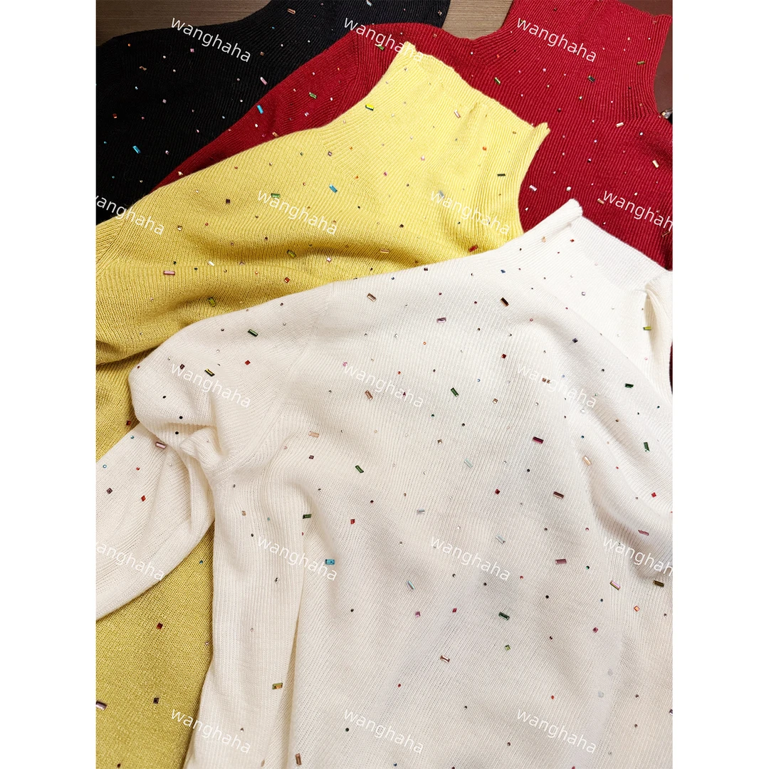 W·HAHA【糖果屋】满钻重工高领绵羊毛修身打底衫10899