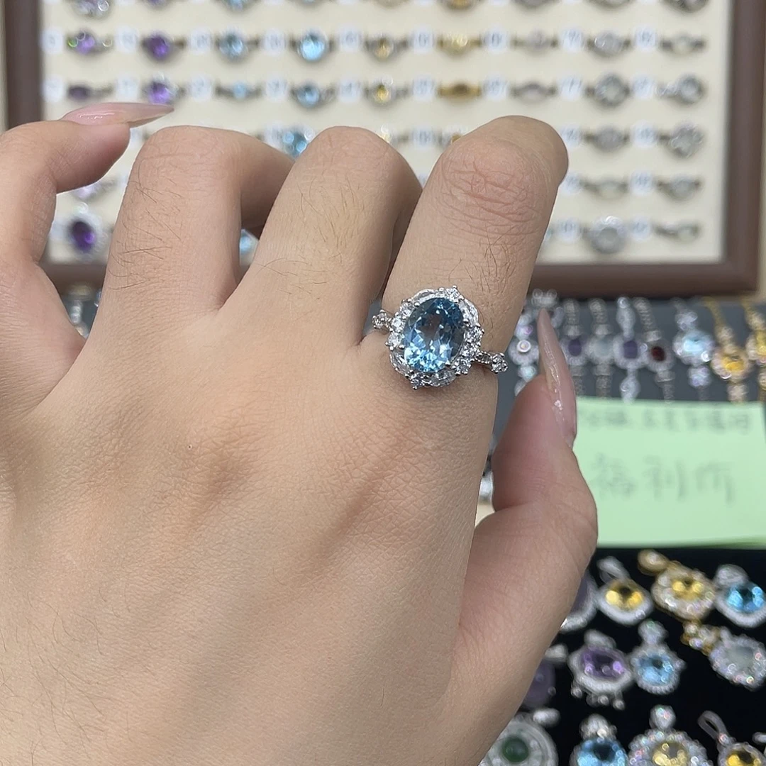 托帕石戒指银S925镶嵌