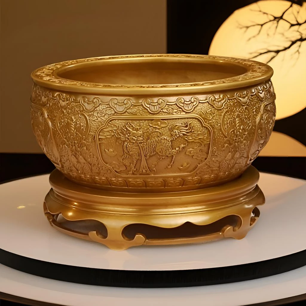 李迎春手工非遗铜香炉 满工攒刻聚宝盆 苏工纯铜精炼失蜡铸造
