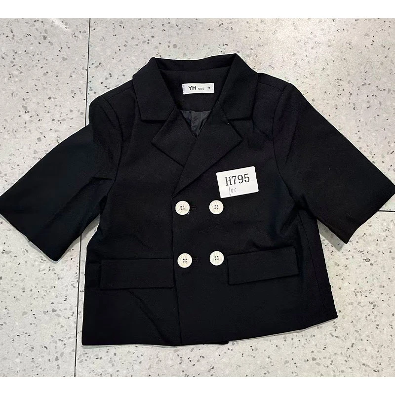 【孤品清仓】H795黑色儿童短袖西服孤品NO退NO换