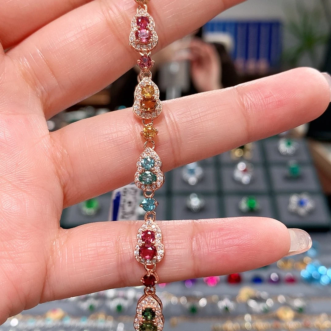 银S925镶嵌碧玺手链葫芦手链