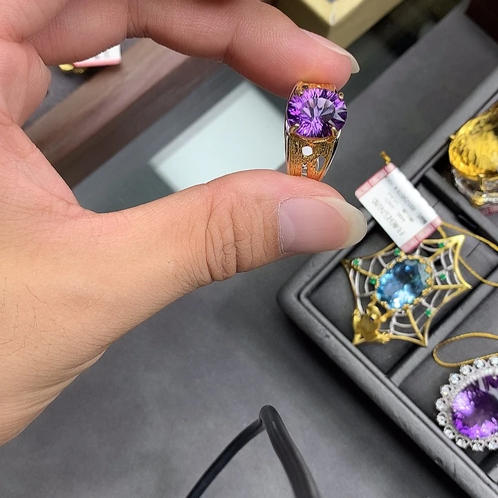 银S925镀金镶嵌戒指水晶